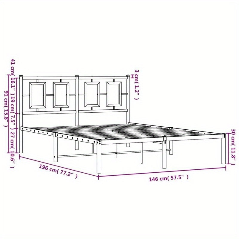 Modern Bedframe – Metaal Bedframe – Stalen Bed – Slaapkamer Bed – Bed Met Hoofdeinde – 140x190 cm – Duurzaam Metaal – Minimalistisch Design
