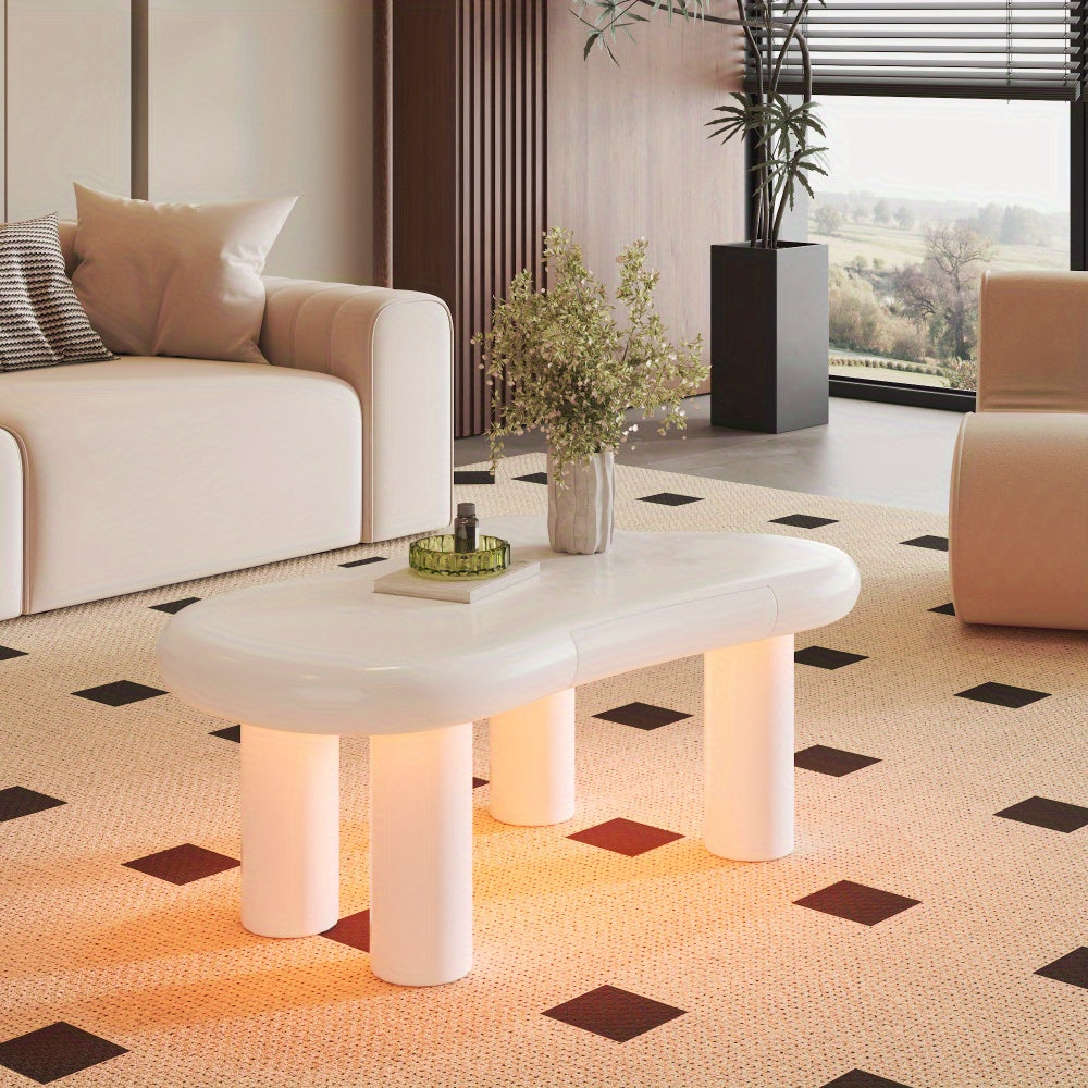 Modern Cloud-Shaped White Metal Coffee Table with Storage Drawers – Multifunctional Side Table for Living Room, White, No Assembly Required, Coffee Table for Living Room, Decorative Table, Contemporary Design