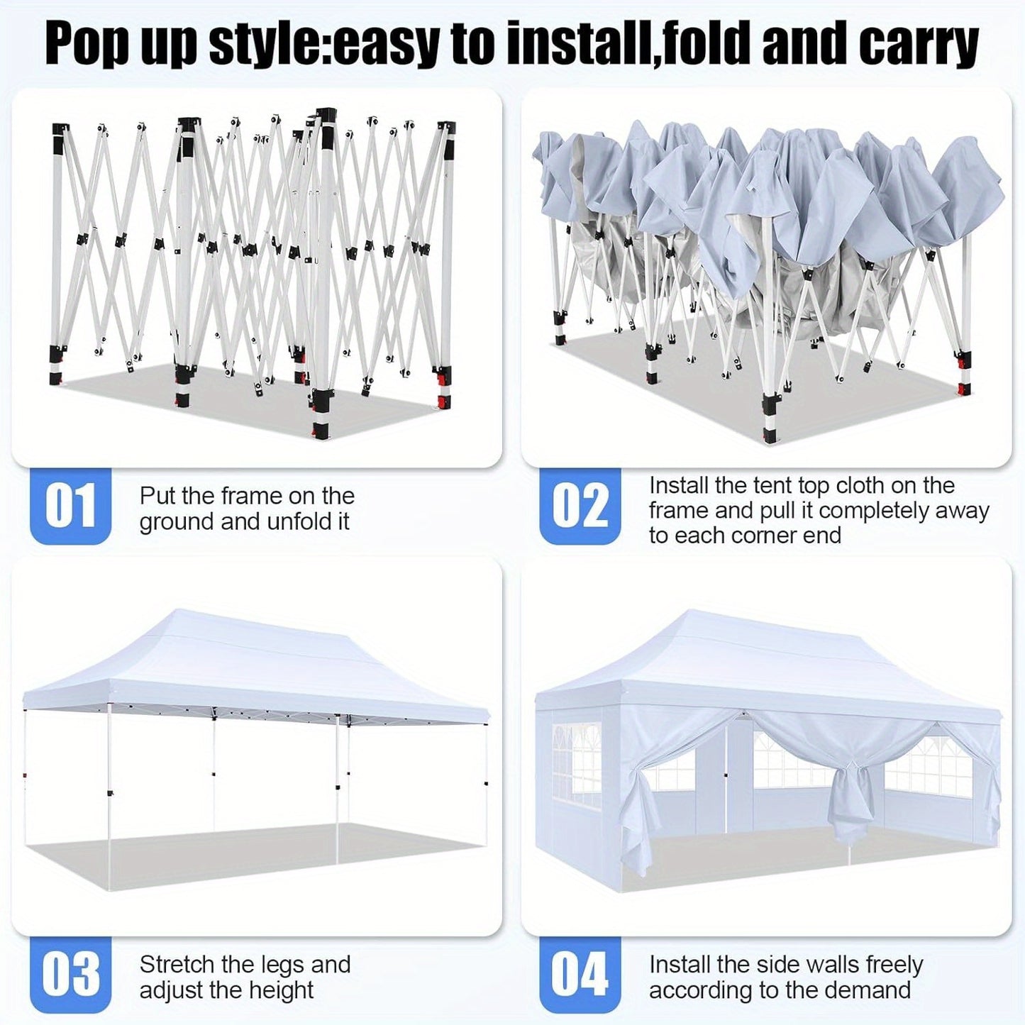 Feesttent – Partytent – Paviljoen – Opvouwbare Tent – Tuintent – 3x6 m – 6 Afneembare Zijwanden – Lichtgewicht Zeshoekig Frame