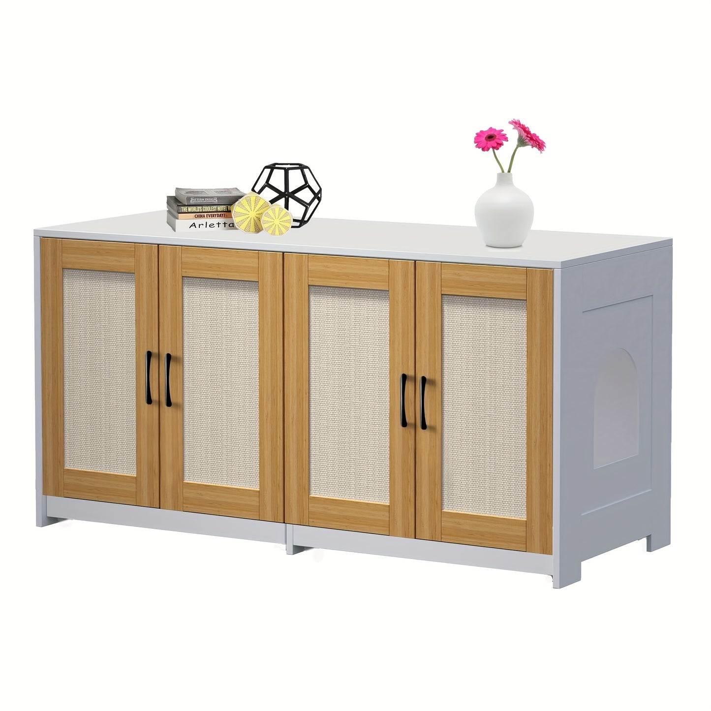 Kattenbakkast – Kattenbak Verstopplek – Kattenbak Meubel – Kattenhuis – Opslagkast – Wit – Voor Twee Katten – Duurzaam MDF – Ruim 120x50x61,5 cm
