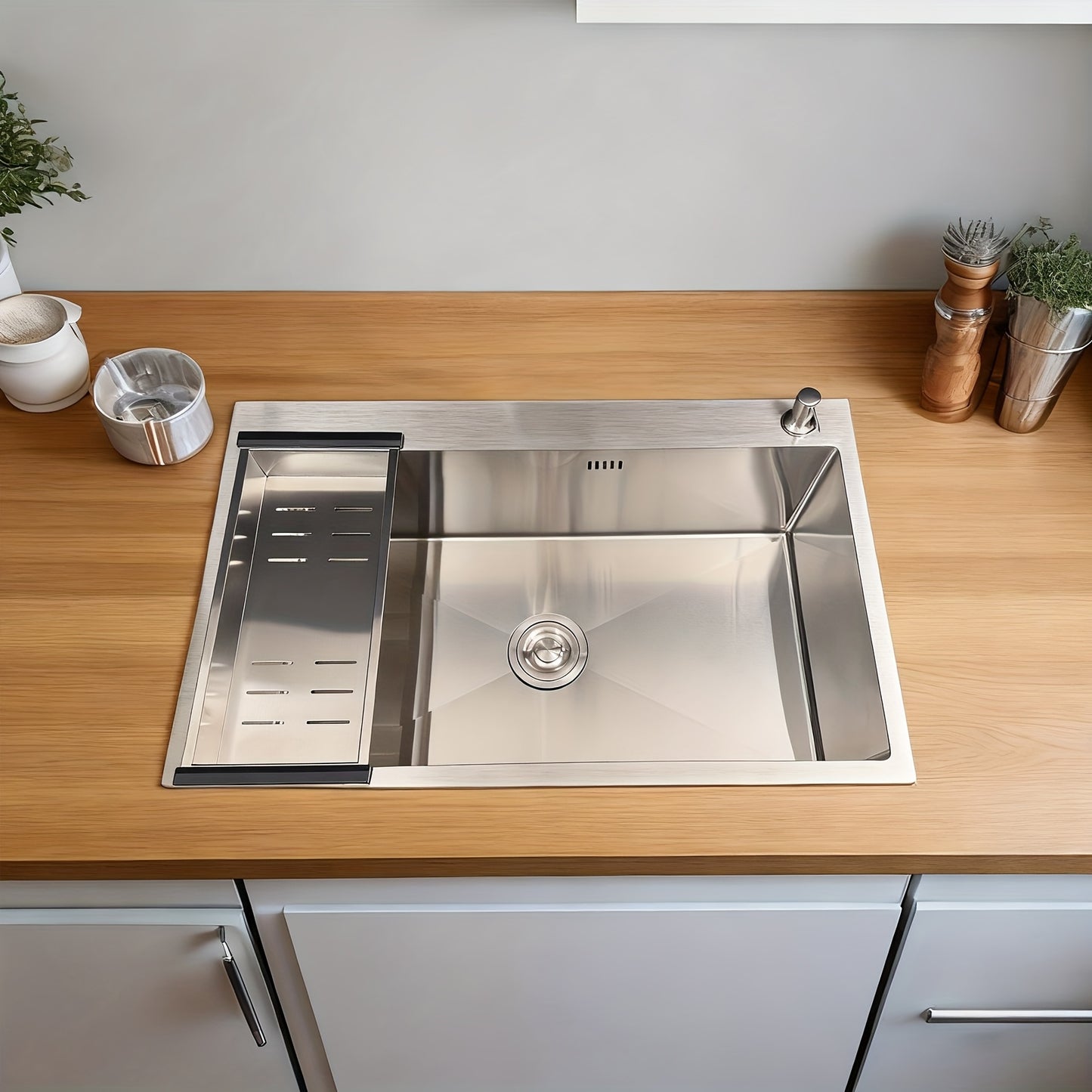 Spoelbak – Keukenspoelbak – Enkele Bak – RVS Spoelbak – Onderbouw Spoelbak – 80x50 cm – Extra Diep 22 cm – Inclusief Afvoerset en Zeepdispenser