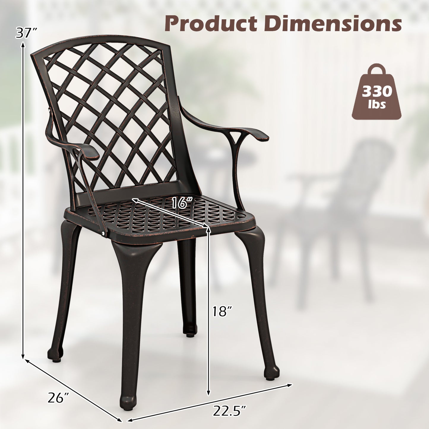Set Tuinstoelen – Bistro Stoelen – Tuinmeubilair – Balkonstoelen – Stapelbare Stoelen – Gietaluminium – Ruimtebesparend Design – Comfortabele Armleuningen