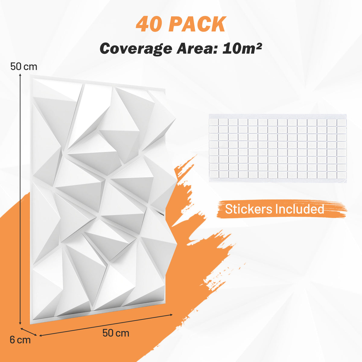 PVC Wandpanelen – Muurpanelen – 3D Panelen – Decoratieve Panels – Witte Wandbekleding – 40 Stuks 50x50 cm – Water- En Vlekbestendig PVC – 3D Diamantpatroon