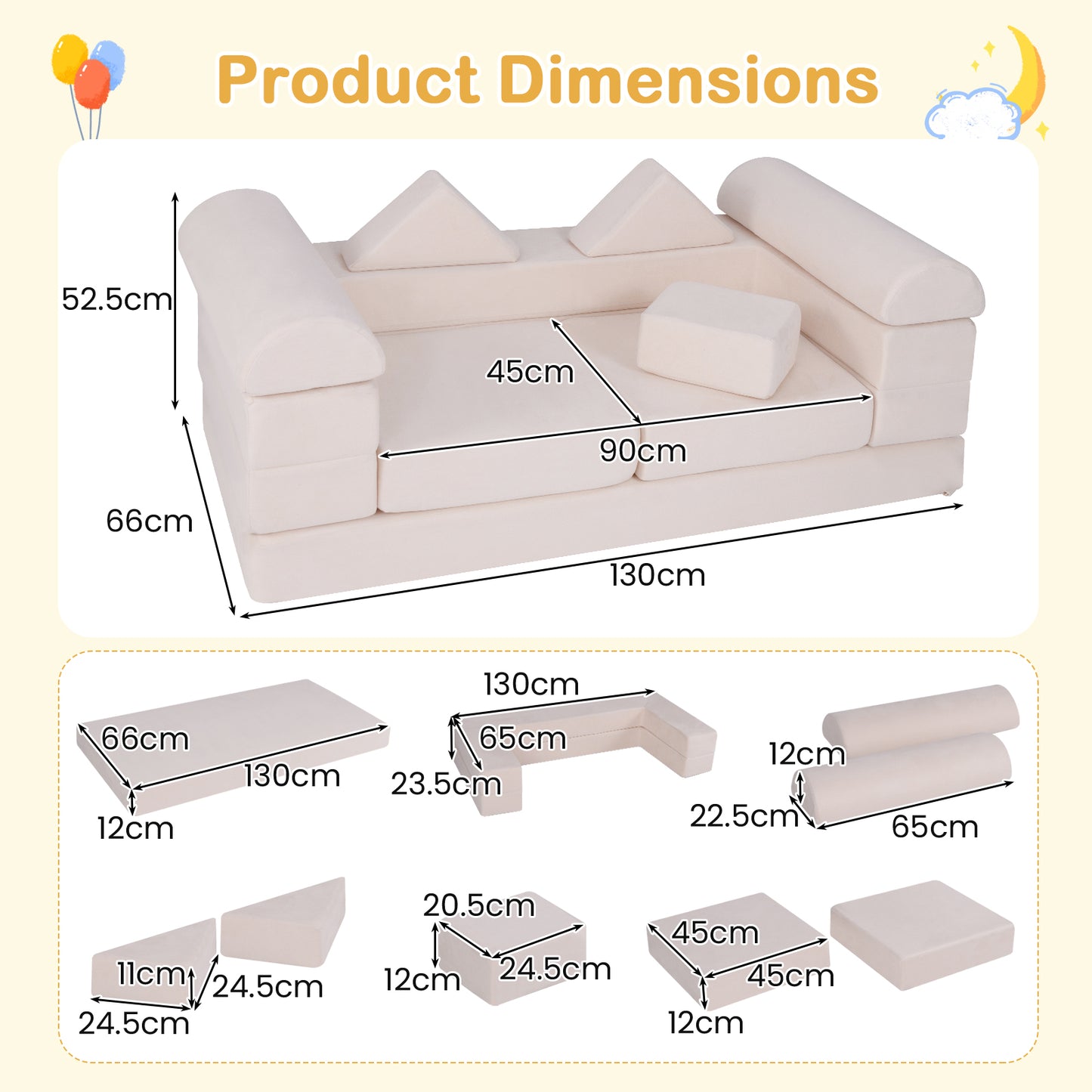 Modulaire Speelbank Kindersofa – Kinderset Speelbankje Ballenbak – Kinderspeelbank Loungesofa – Beige – Ademend Suede – Machinewasbare Hoezen – Lichtgewicht & Duurzaam Foam