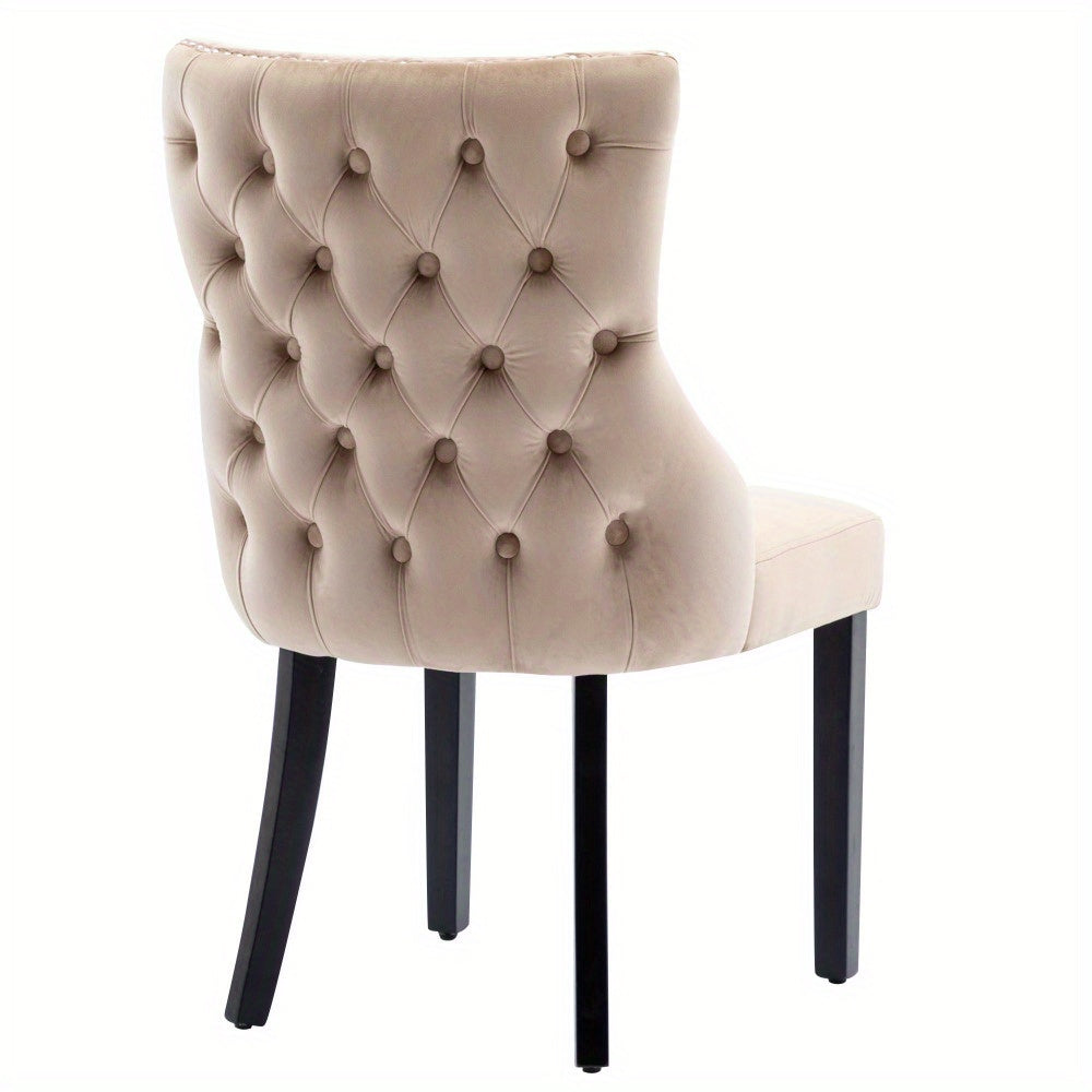 Eetkamerstoel – Stoel – Dinerstoel – Zitstoel – Fauteuil – Beige Velvet – Button Stitching – Comfortabele Zitting – Eigentijds Design