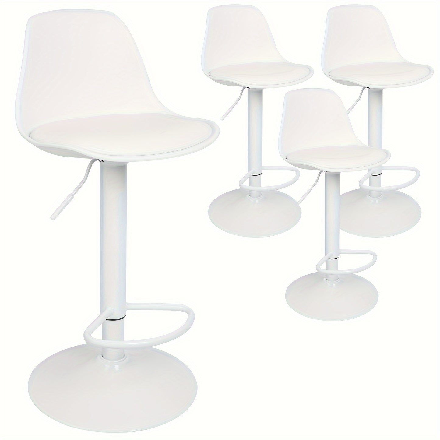 Barstoel – Barkruk – Barstoel Set – Keukenstoel – Barkrukken – Verstelbare Zithoogte 55-75 cm – Draaibaar 360° – Wit PU-leer – Metalen Frame – Set Van 4