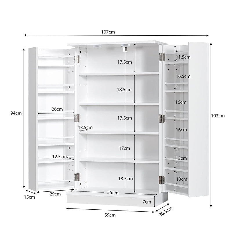 Opbergkast – Kasten – Bergkast – Voorraadkast – Opbergmeubel – 104 cm Hoog – Verstelbare Planken & Anti-Omvalbeveiliging – Wit