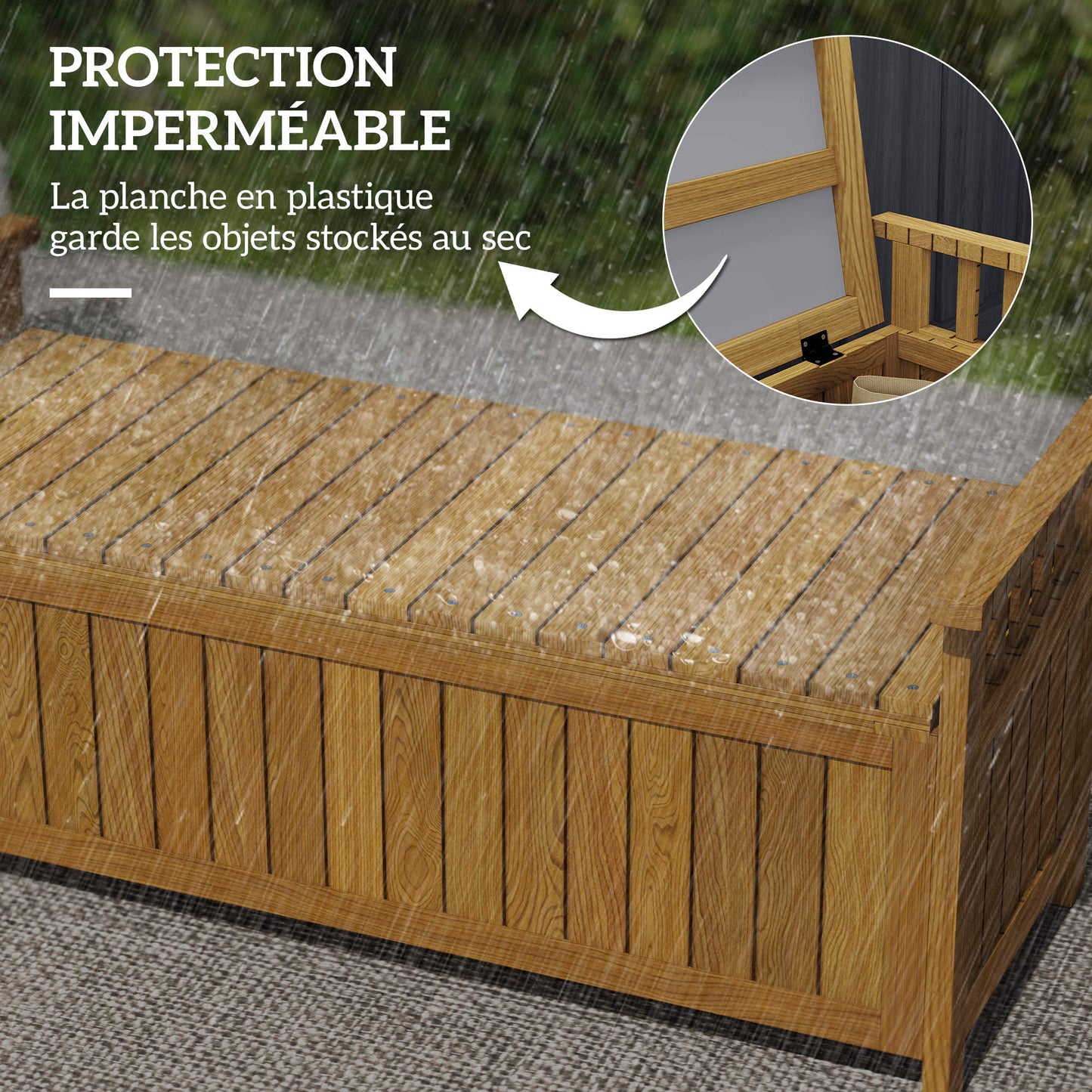 Sunny Garden in Wood 2 Seats with 186L Storage Space, Outdoor with Armrests, 240 Kg Load, for Garden Balcony, 128.5 X 56 X 53.5 Cm Brown