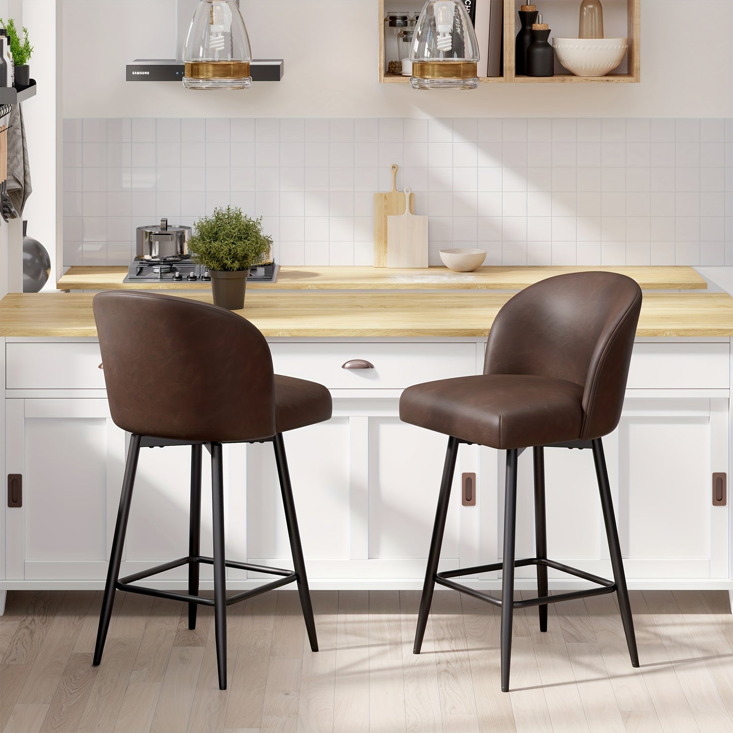 Barstoel – Barkruk – Barstoel Kruk – Keukenstoel – Barkrukken Set Van 2 – Retro Stijl – Kunstlederen Bekleding – Met Rugleuning