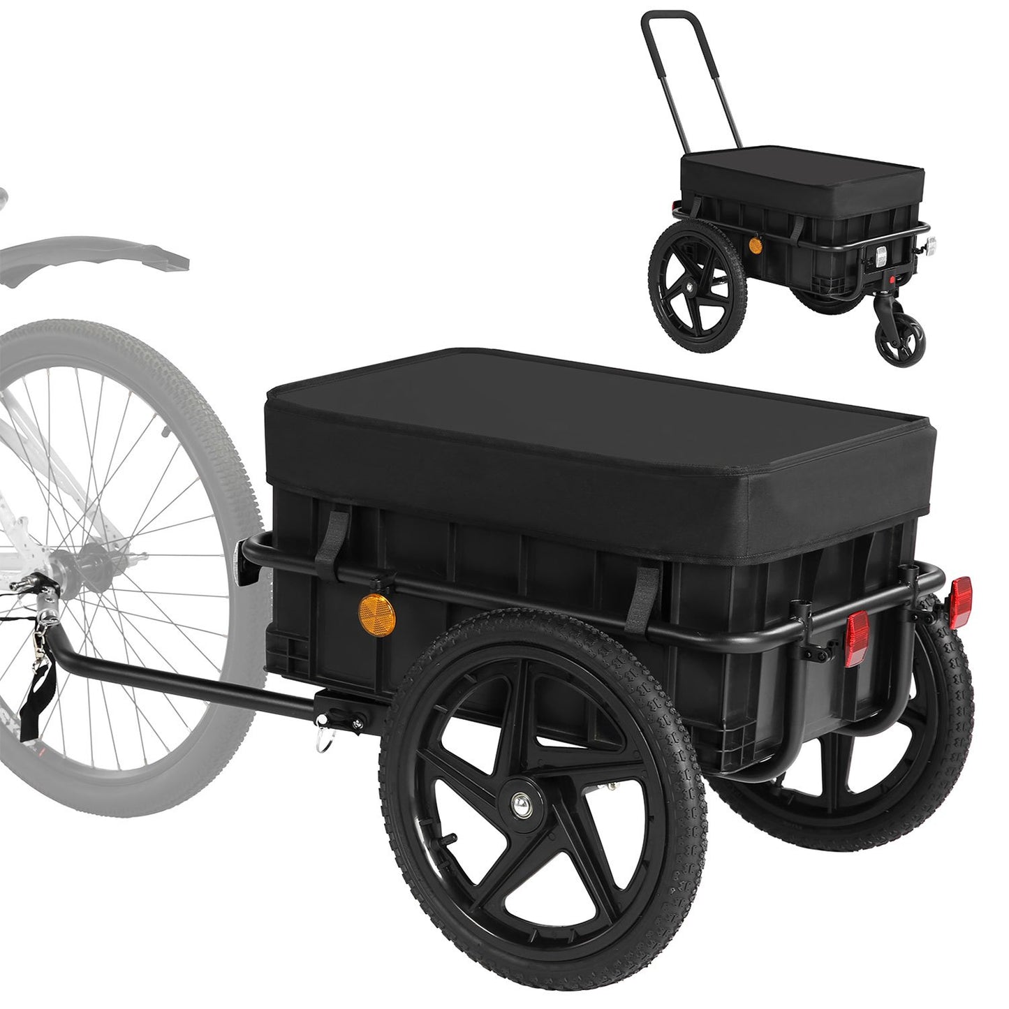 2-in-1 Bike Cargo Trailer, Bicycle Trailer, Hand Cart with Push Bar, Iron Frame with 40cm Air Tires, 40kg Load Capacity, Black, Outdoor Hauling, Cargo Transport, Compact Design, Lightweight Trailer, Reinforced Build, Bike Hau