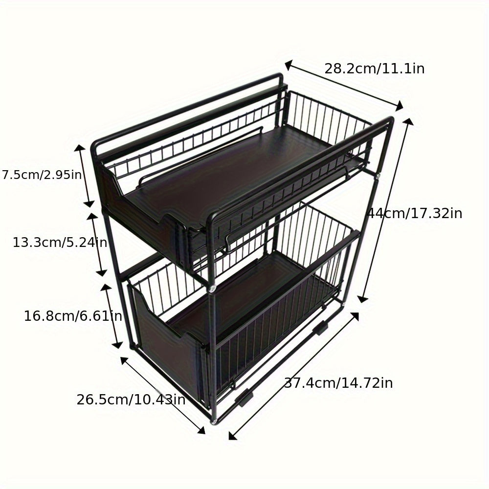 Metalen Organizer – Opbergmand – Opbergbak – Opbergrek – Uittrekbare Lade – 2-Laags – Duurzaam Metaal – Antislipbasis – Art Deco Design – 38x45 cm