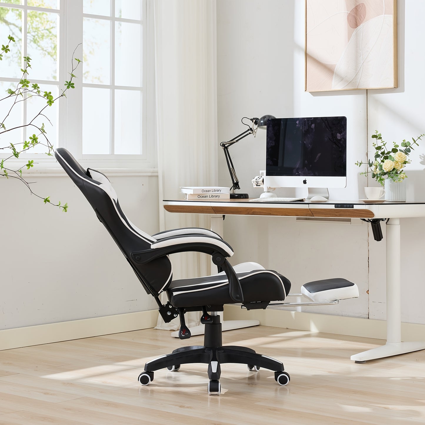 Gamingstoel – Gamestoel – Gaming Chair – Game Stoel – Bureaustoel – Ergonomisch – 360° Draaibaar – Verstelbare Hoogte en Voetensteun – Kunstleer – Lendensteun & Hoofdsteun