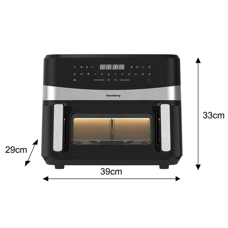Airfryer – Heteluchtfriteuse – Friteuse – Digitaal Display – Dubbele Mand – 9L Capaciteit – Touchscreen Bediening – Tot 80% Minder Vet