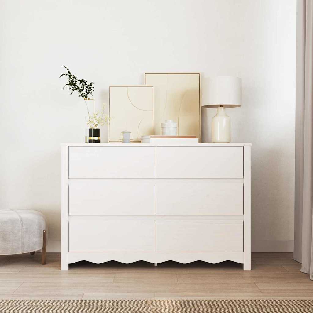 Ladenkast – Ladekast – Dressoir – Opbergkast – Kommode – 6 Ruime Lades – Hoogwaardig Natuurlijk Hout – Mat Witte Afwerking