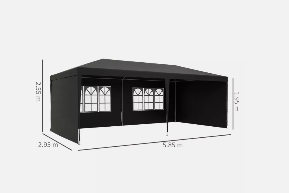 Vouwtent – Partytent – Tuinpaviljoen – Tentje – Overkapping – 3x6 Meter – Verstelbare Hoogte 2,44-2,64m – Weerbestendig Oxford Polyester Anthraciet