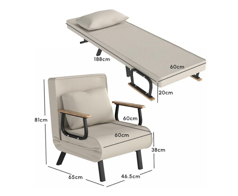 Loungestoel – Zetel – Fauteuil – Relaxstoel – Stoel – Verstelbare Rugleuning – Memory Foam Vulling – Apricot Katoen-Linnen Mix