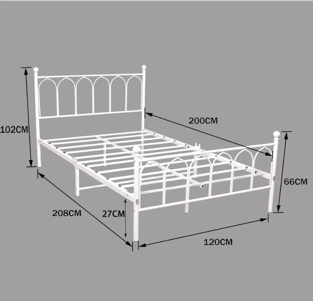 Metalen Bedframe – Stalen Bedframe – Vintage Bed – Eenpersoonsbed – Slaapkamerframe – 120x200 cm – Stevig Stalen Frame – Lattenbodem Zonder Veren