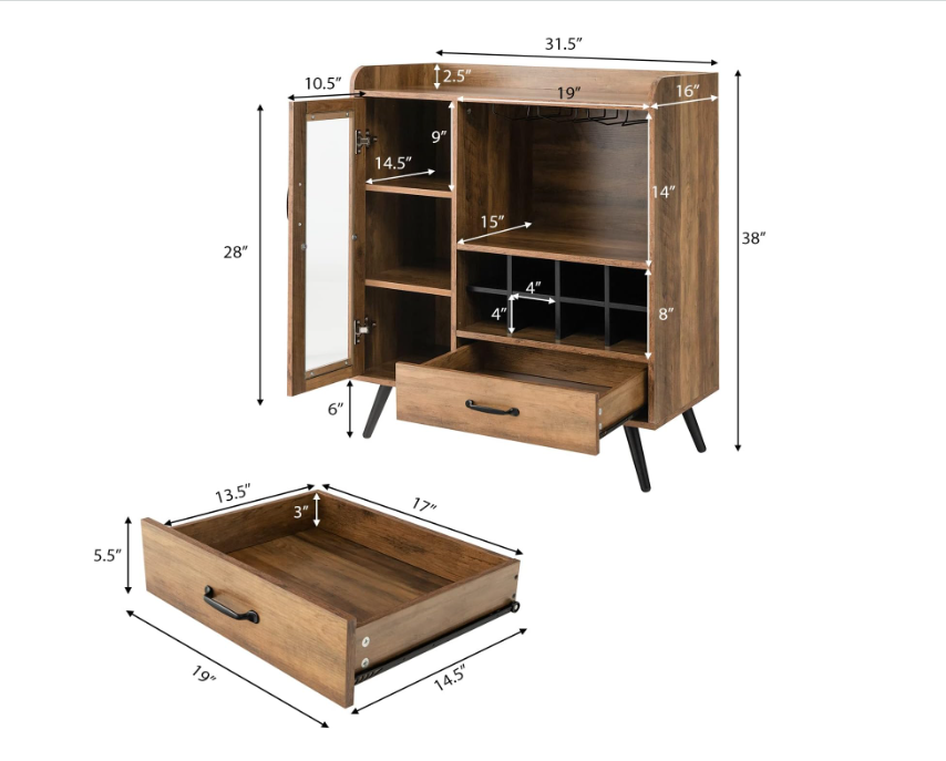 Bijzettafel – Sidetable – Nachtkastje – End Table – Recordplayer Tafel – MDF Metalen Poten – Verstelbare Voeten – Rustiek Bruin