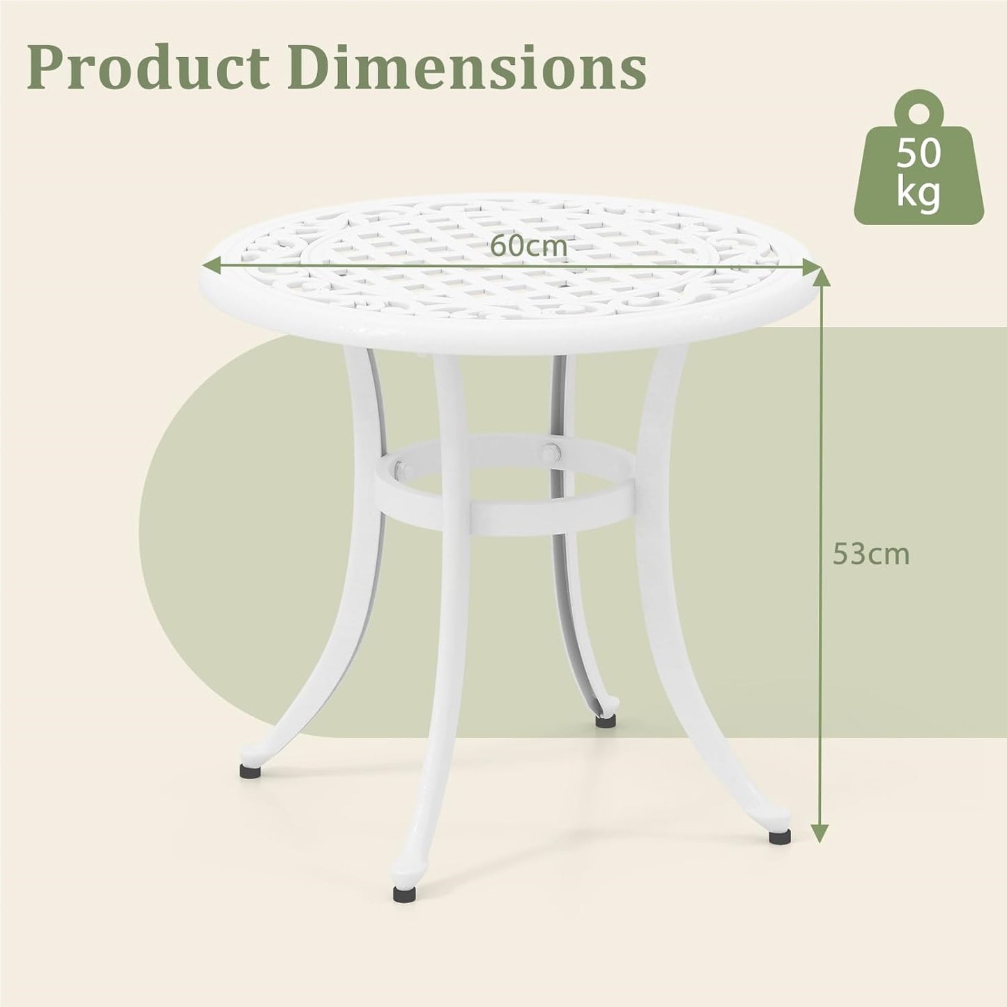 Ronde Bistrotabel – Tuin Tafel – Balkon Tafel – Bijzettafel – Buiten Tafel – Gietaluminium – Roestvrij – Ø 60 cm – Weerbestendig