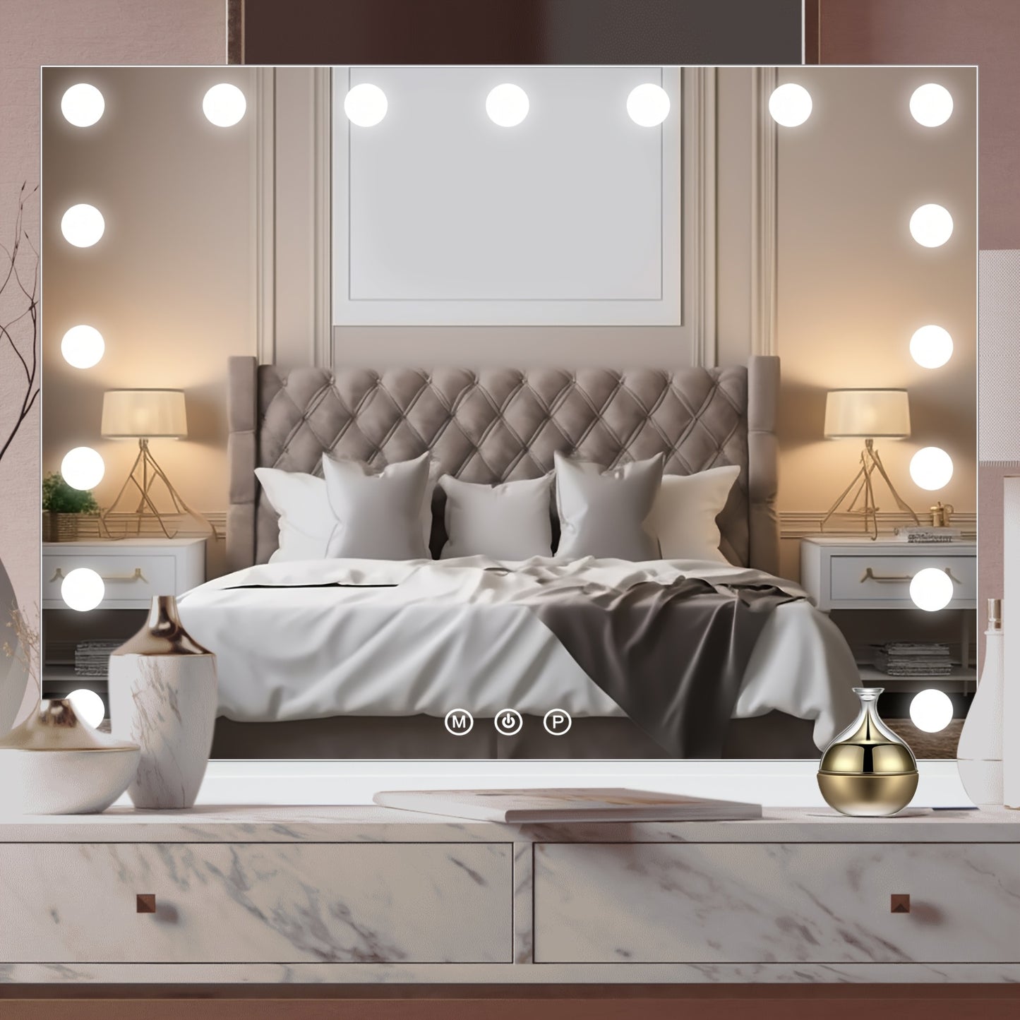 Hollywood Make-up Spiegel – Make-up Spiegel Met Lampen – Schminkspiegel – Beauty Spiegel – Tischspiegel – 17 Dimbare LED Lampen – 80x60 cm Met USB Oplaadfunctie – 10x Vergrotende Spiegel – Wit