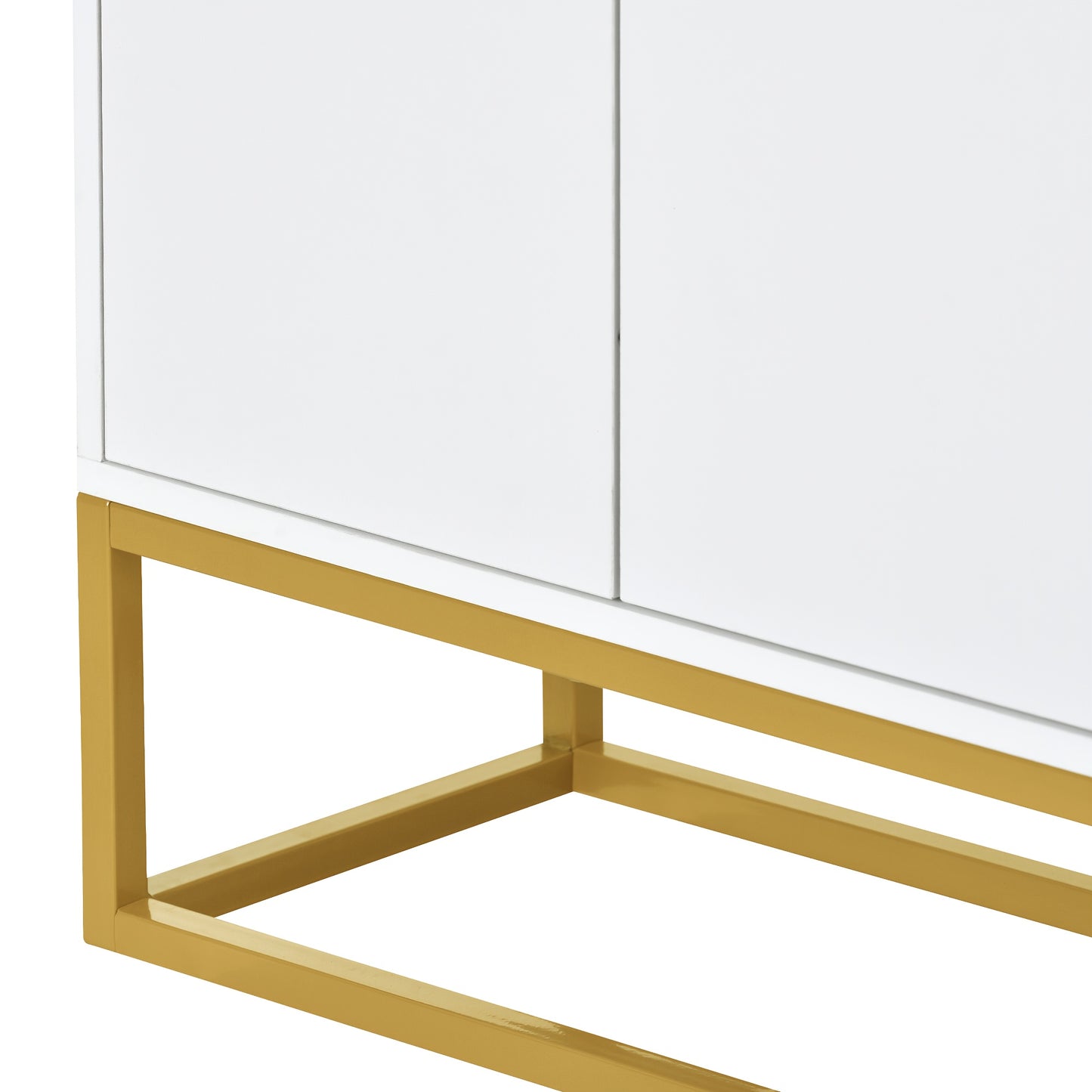 Modern Minimalist Four-Door Handleless Dining Cabinet - Metal Frame with Golden Legs, White Finish for Kitchen, Living Room & Dining Room Storage