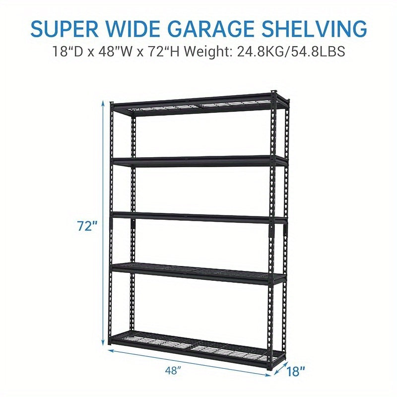 Heavy Duty 5-Tier Metal Corner Shelf Set, 1135kg Load Capacity, MDF Board Shelves, Boltless Design for Garage, Basement, Storage Room, Cellar Organization, Utility Shelves, Utility Shelves