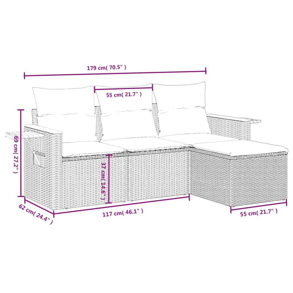 Loungeset – Loungesets – Tuinset – Tuinmeubel – Zitgroep – PE-Rattan Weerbestendig – Opbergruimte Met Waterdichte Zak – Inclusief Inklapbare Zijtafel – Beige/Grijs