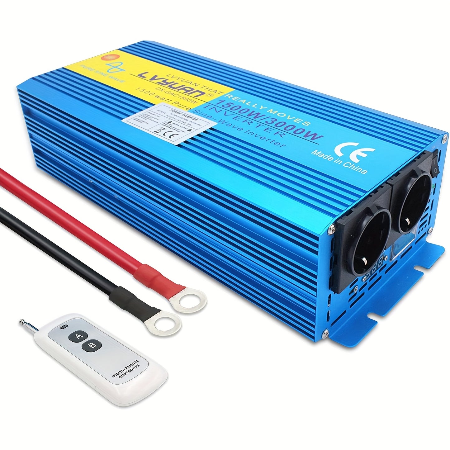 LVYUAN 1500W/3000W Pure Sine Wave Power Inverter 12V DC to 120V AC with 2 EU Sockets & Wireless Remote Control, LED Display, Overload Protection for Home Backup, RV, Solar, Camping, Boat, Emergency Power, Power Inverter for C
