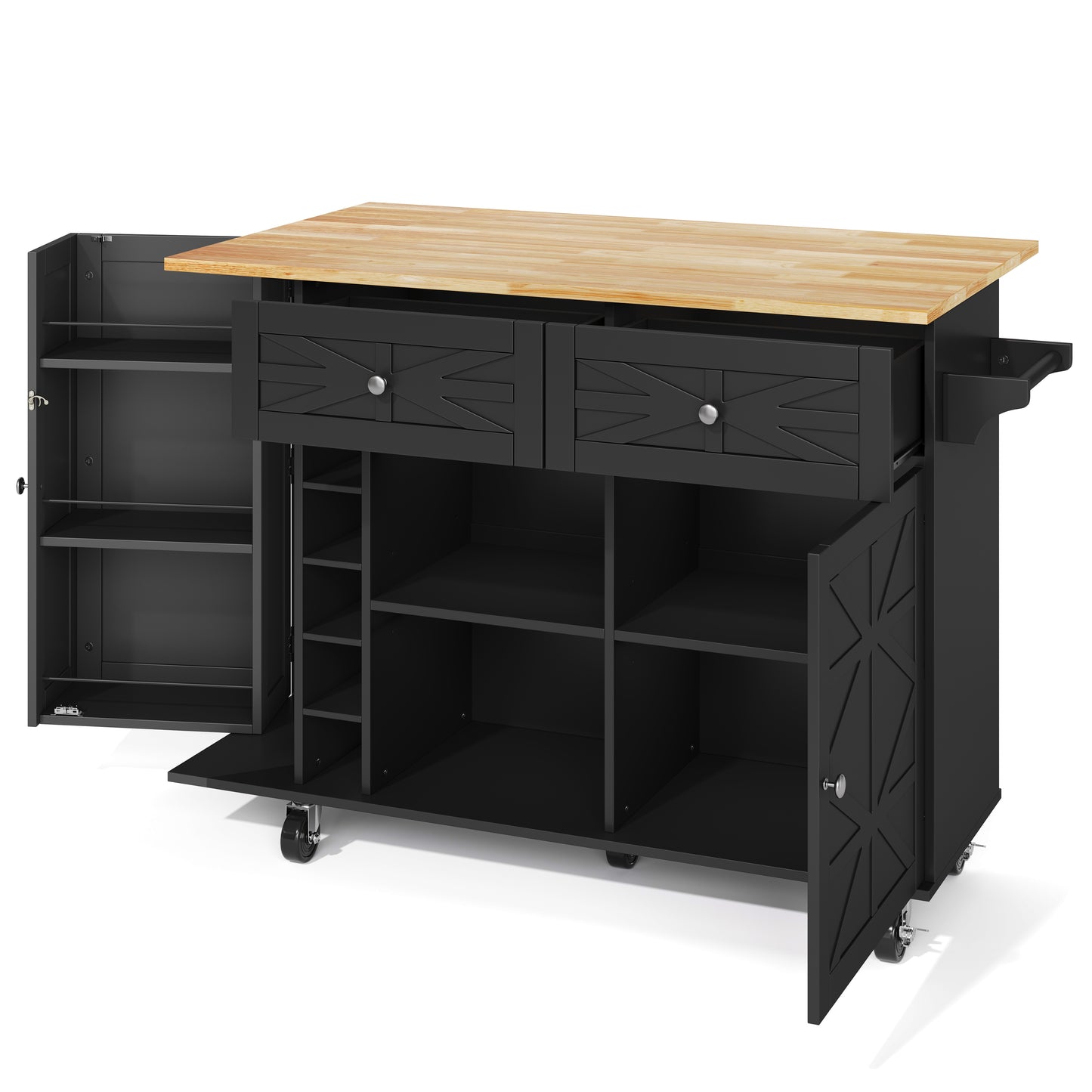 Keukentrolley – Keukenwagen – Serveerwagen – Keukenrek – Keukenkast – Inklapbaar Werkblad 70 cm – Stevig MDF Met Wieltjes Wit