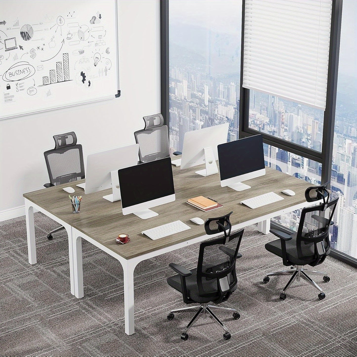 Vergadertafel – Conferentietafel – Bureautafel – Seminartafel – Kantoorwerktafel – Eikenlook Hout – Robuust Metaal – 200 cm Breed – Eenvoudige Montage