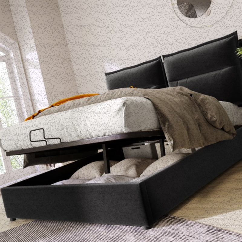 Boxspringbed – Tweepersoonsbed – Opbergbox – Hydraulisch Bed – Stalen Bodem – 140x200 cm – Verstelbaar Hoofdeinde – Inclusief Matras – Zwart Modern Design