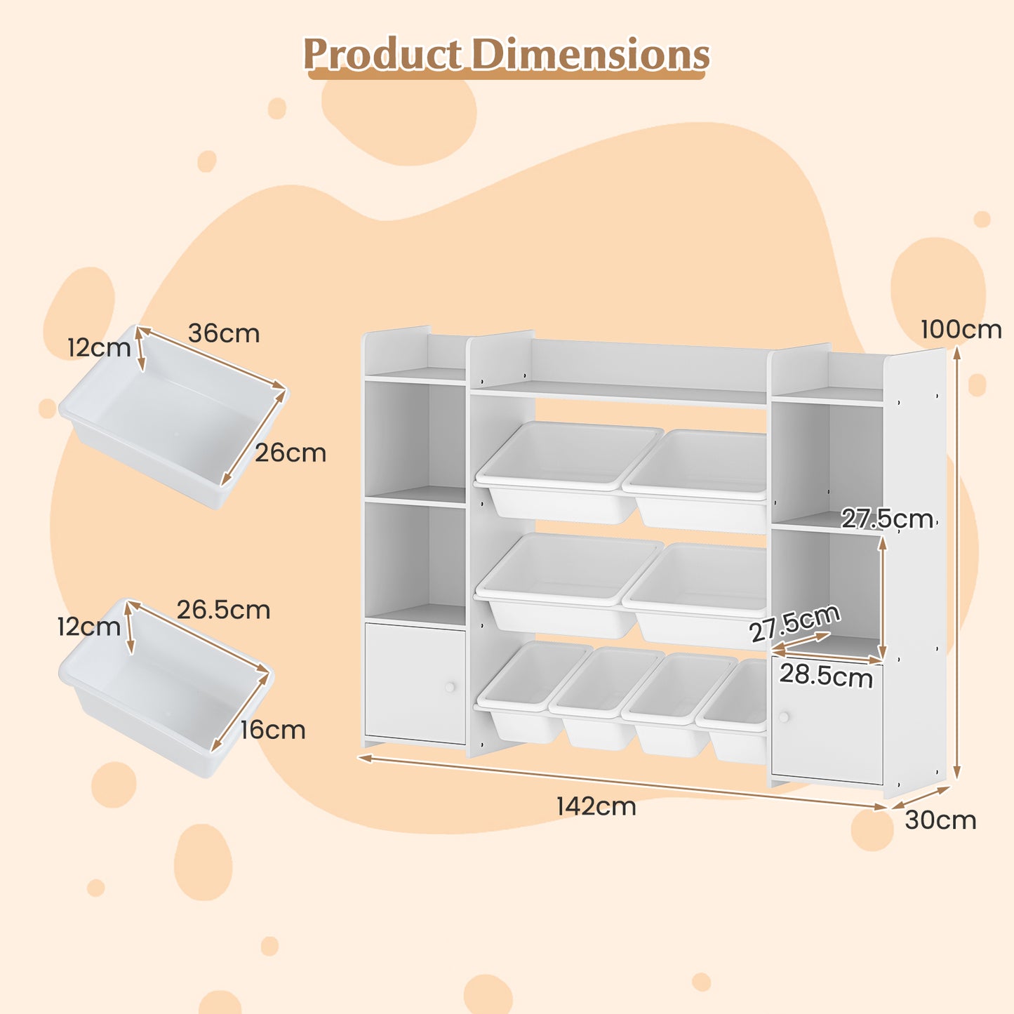 Speelgoedkast – Speelgoedopberger – Opbergkast – Kinderkast – Speelgoedrek – 142 cm Hoog – 8 Uitneembare Bakken