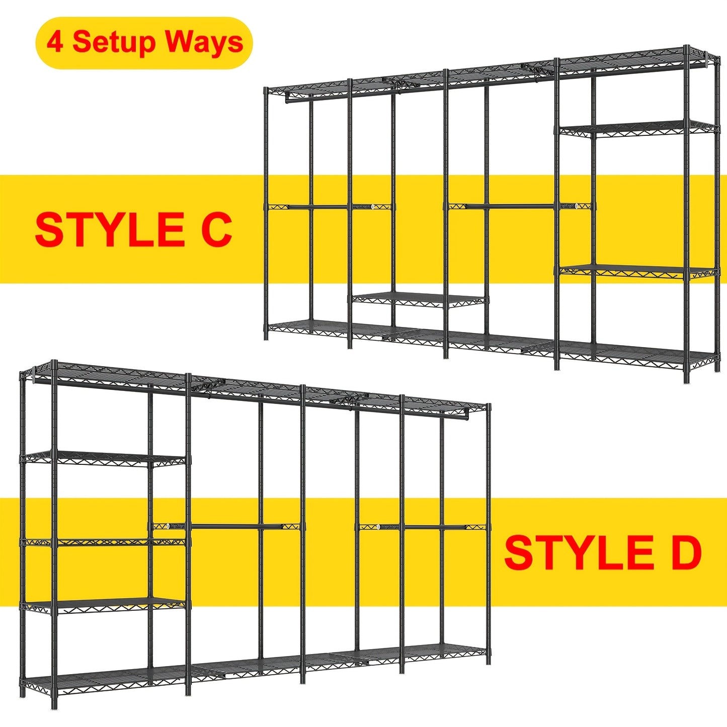 Kledingrek – Kledingrek Met Planken – Garderoberek – Kledingkast Organizer – Stalen Kledingstandaard – Groot Formaat 195,5x195,5x43 cm – Draagvermogen Tot 498 kg