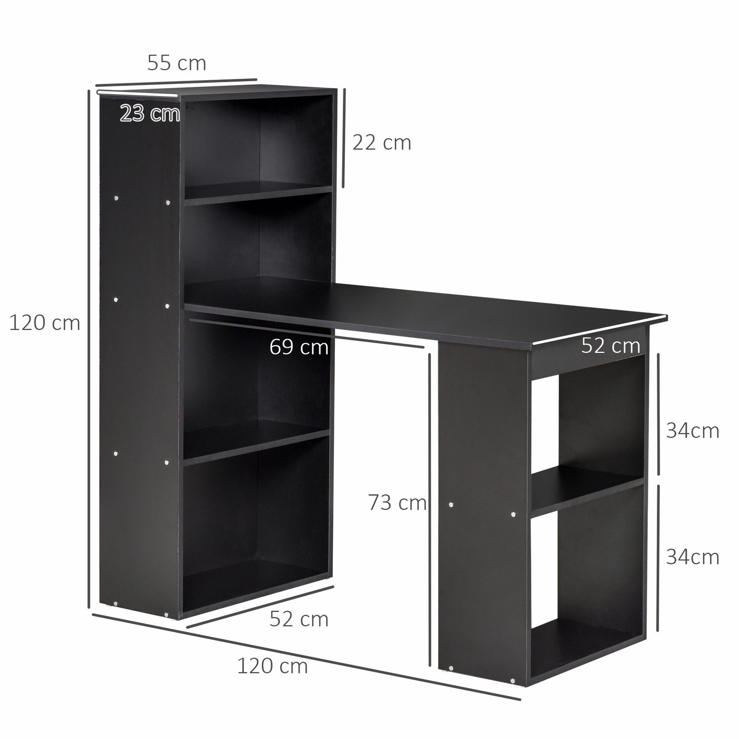 Computertafel – Computerbureau – Bureautafel – Hoekbureau – Werktafel – Zwart Houtnerf – 120x55x120 cm – Met Opbergruimte en Melamine Afwerking