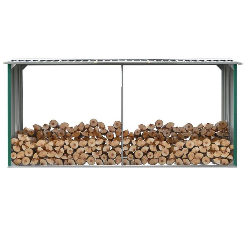 Houtopslag Schuur – Houtberging – Tuinschuur – Buitenberging – Berging Tuin – Groen – Stevige Constructie – Weerbestendig Gegalvaniseerd Staal – 330x92x153 cm