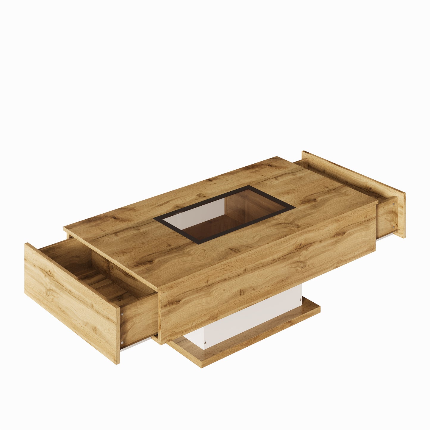 Modern Metal Coffee Table with 2 Drawers - Sleek Rectangular Design for Living Room or Side Table, Easy Assembly, No Power Needed, Living Room Accessory, Contemporary Furniture, Woodlike Finish