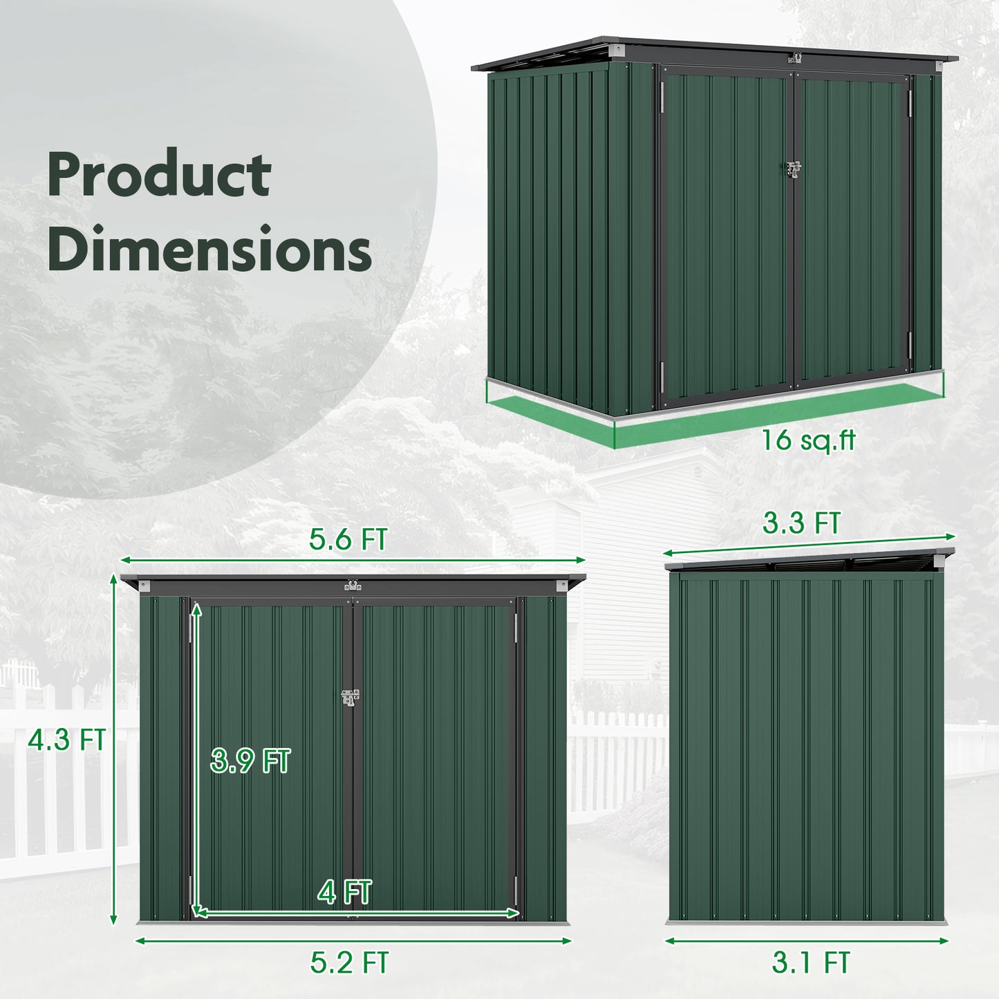 Buitenafvalbak – Tuinschuur – Opslagbox – Afvalcontainer – Tuinberging – Grote Lockable Buitenopslag – Gegalvaniseerd Stalen Frame – 172 x 95,5 x 130 cm