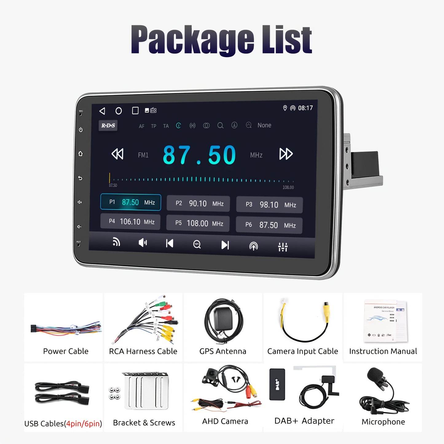 10,1" Autoradio – Draaibare Auto Stereo – Android Car Player – Single DIN Radio – Autospeler – DAB+ Radio – AHD Achteruitrijcamera – Android 14.0 – Split Screen Touchscreen