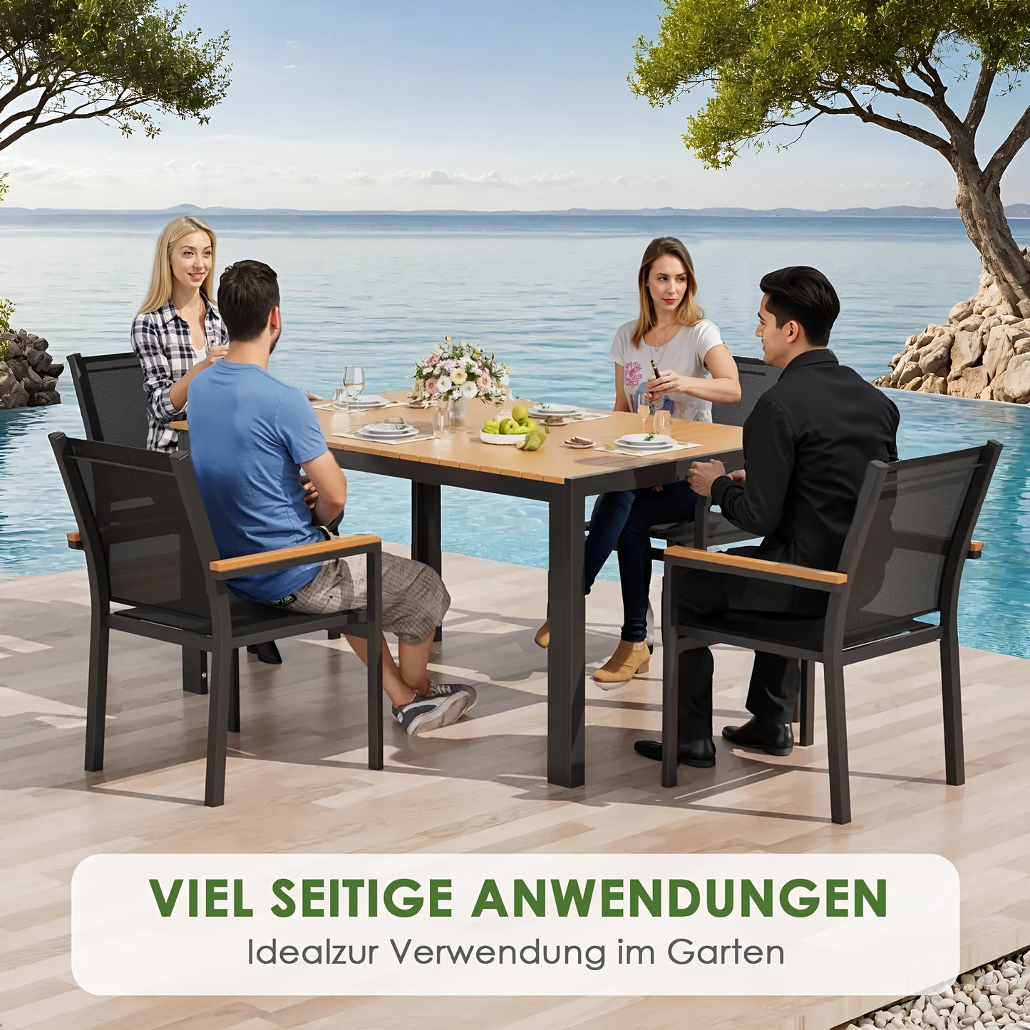 Tuintafel – Buiten Tafel – Terrastafel – Patio Tafel – Grote Eettafel – Weerbestendig WPC Blad – Aluminium Frame – 140x90 cm – Geschikt Voor 6 Personen