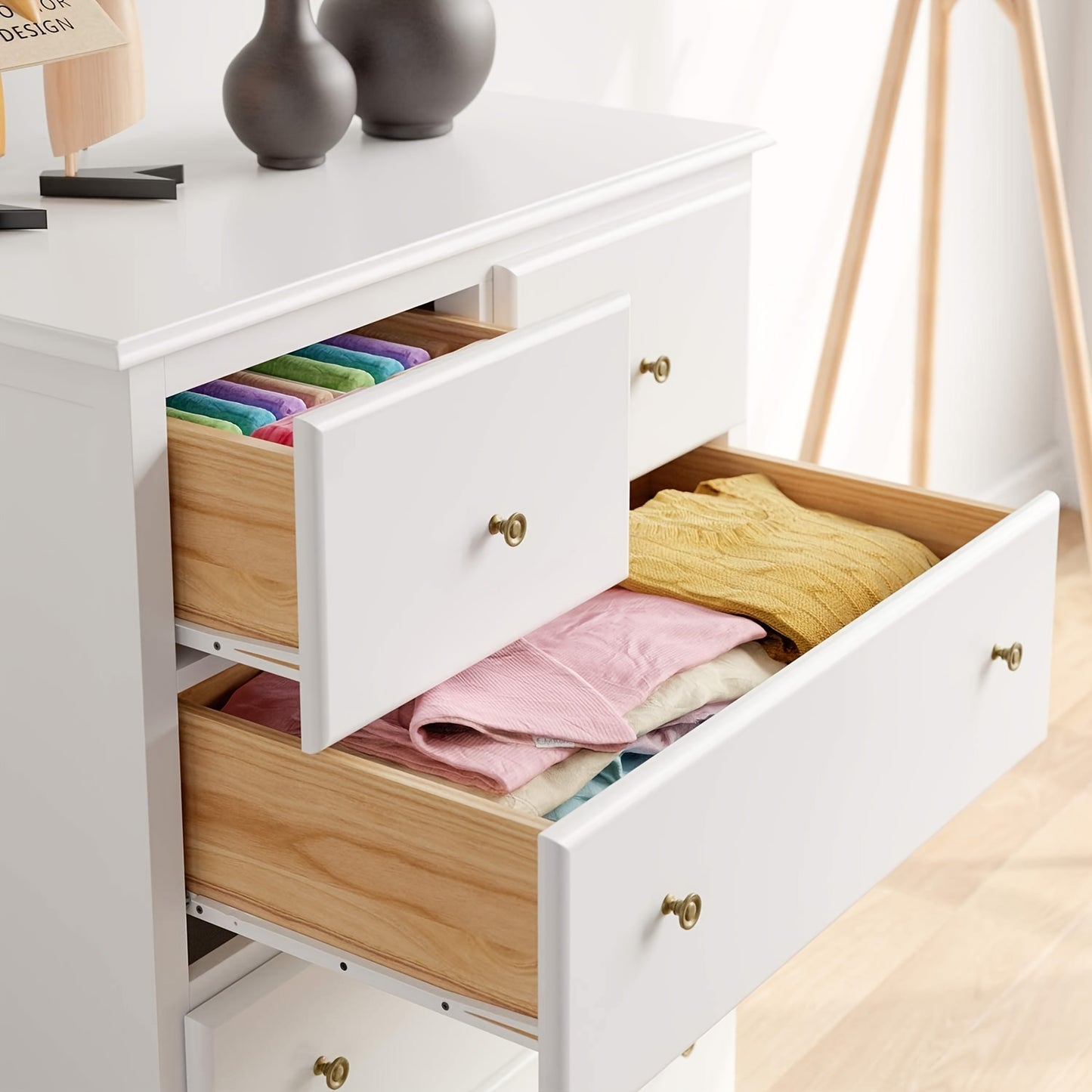 Ladekast – Ladenkast – Kommode – Opbergkast – Dressoir – 5 Lades – Wit – Slank Verticaal Design – Stevig MDF & Hout