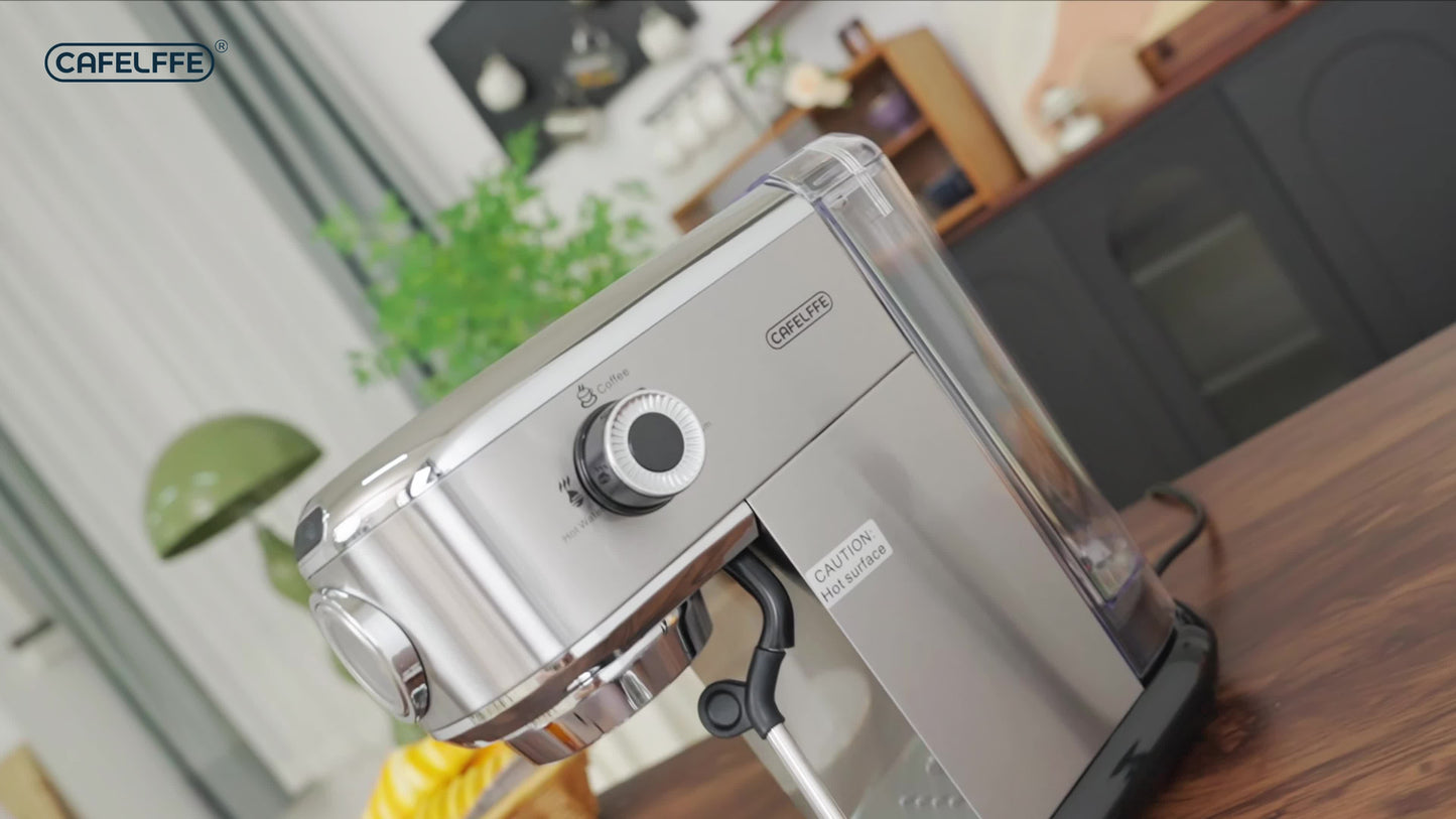 1 Unit CAFELFFEMK-601 Espresso Machine with Milk Frother, 20bar Extraction, Visible Pressure Gauge, Stainless Steel Body, Removable Drip Tray, 1.1L Water Capacity, Coffee Shop Gift Suitable for Lovers/father/mother, Office Eq