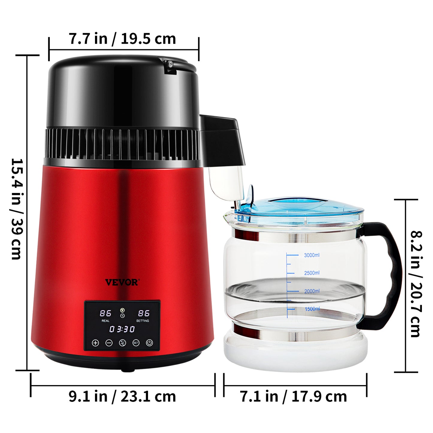 Waterdistilleerder – Waterzuiveraar – Drinkwaterfilter – Gedestilleerd water apparaat – Waterreiniger – 750 Watt vermogen – Timer 0-99 uur instelbaar
