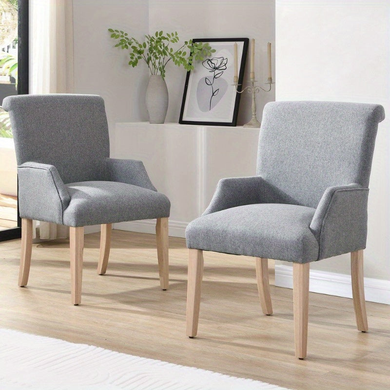 Eetkamerstoel – Keukenstoel – Stoel – Lounge Stoel – Zithoek Stoel – Linnen Bekleding – Verstelbare Zithoogte – Set Van 6 – Massief Houten Poten – Dikke Zitting – Met Armleuningen