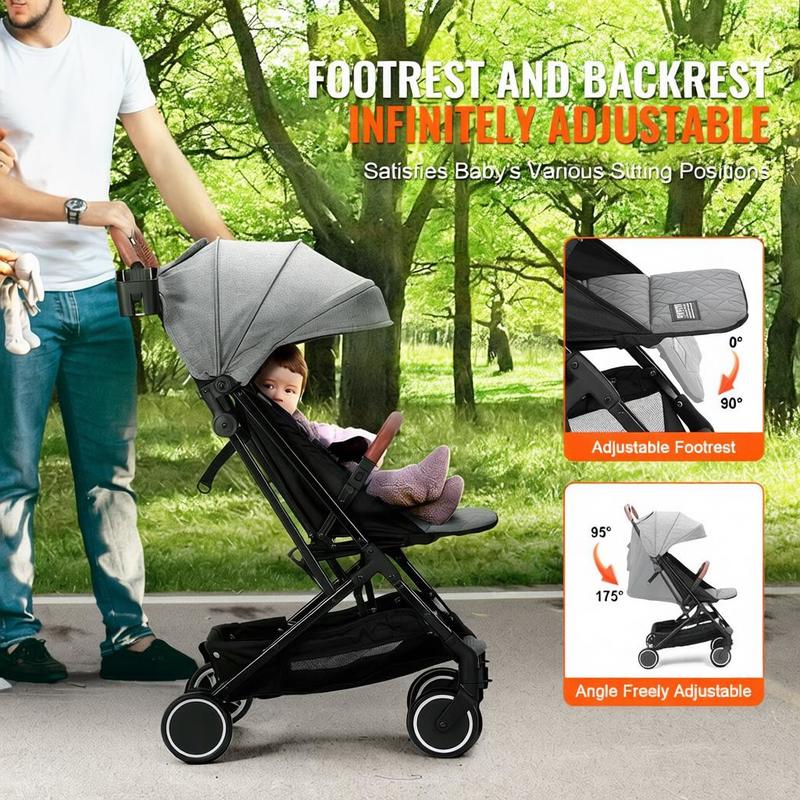 Babywagen – Kinderwagen – Wandelwagen – Buggy – Baby Stroller – Verstelbare Rugleuning 95-175° – Lichtgewicht Carbonstaal Frame