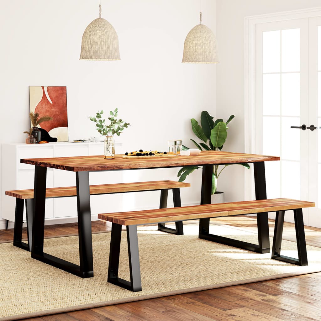 Eetkamer Hoekset – Hoekbank – Eettafel Set – Dining Set – Hoekmeubel – Massief Acaciahout – U-Vormige Stalen Poten – 180 cm Lang