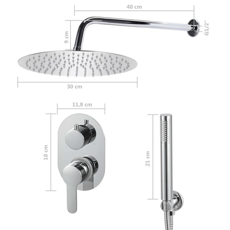 Doucheset – Douchesysteem – Regendouche – Douchekop – Handdouche – RVS 201 Roestvrij Staal – Hoofddouche 30x30 cm