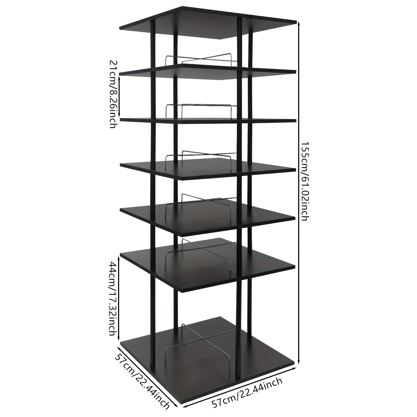 Schoenenrek – Schoenenkast – Schoenenopberger – Schoenenrek Hout – Schoenenrek Metaal – 6 Lagen – 360° Draaibaar – 57x57x155 cm – Zwart