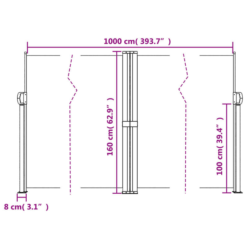 Windscherm – Uitschuifbaar Scherm – Balkonbescherming – Zonwering – Windscherm Tuin – Waterafstotend Polyester – Zelf Oprollend Mechaniek