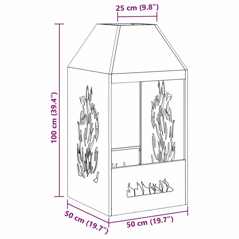 Vuurkorf Zwart 50 x 50 x 100cm Koudgewalst staal This stylish rectangular outdoor fire pit provides warmth and ambiance on chilly evenings. It's built to last, so you don't have to worry about wear and tear. It's the perfect