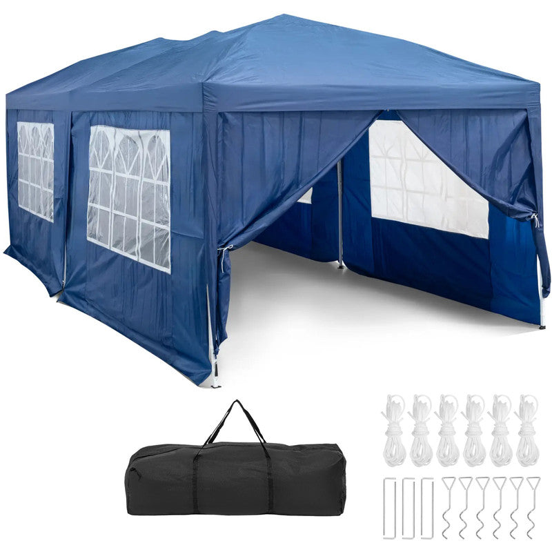 Tuinhuisje – Tuinpaviljoen – Overkapping – Partytent – Marktkraam – Waterdicht 210D Oxford Doek – Verstelbaar Stalen Frame 3x6 Meter - Blauw